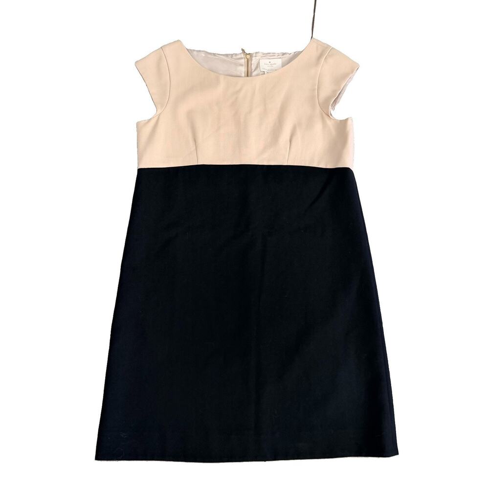 Kate Spade Maya 100% Wool Colorblock Mini Shift Dress Cream/Black 14